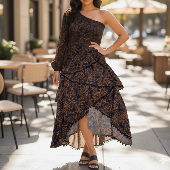 CAMI NYC one shoulder wild horses dress